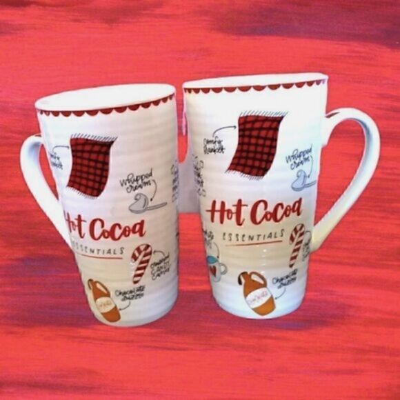 CHRISTMAS PIER 1 *HOT COCOA ESSENTIALS*  MUG Tall 16 OZ  SET OF 2 VINTAGE - Picture 3 of 11